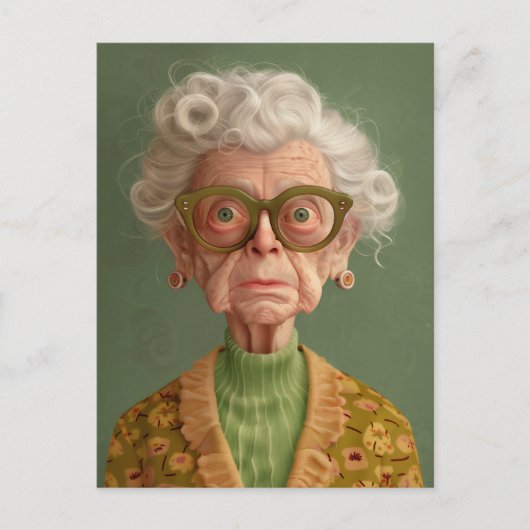 Huh? Oma Portret Briefkaart (Voorkant)