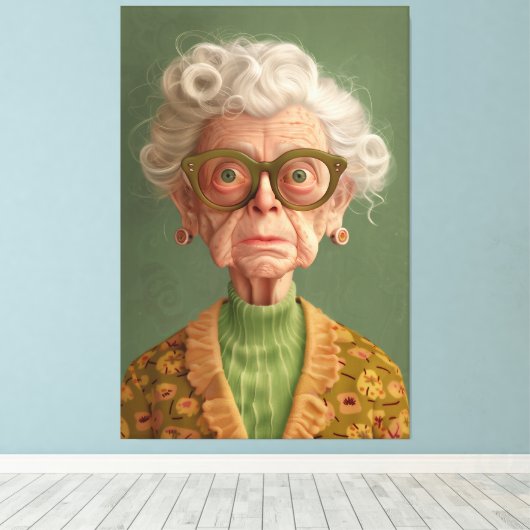 Huh? Oma Portret Canvas Afdruk (Insitu (Houten vloer))