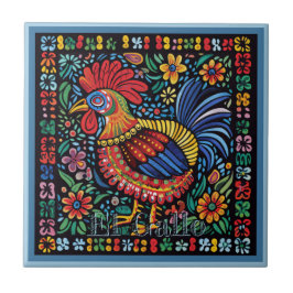 Huichol Loteria Keramische Tegel: El Gallo Tegel Tegeltje