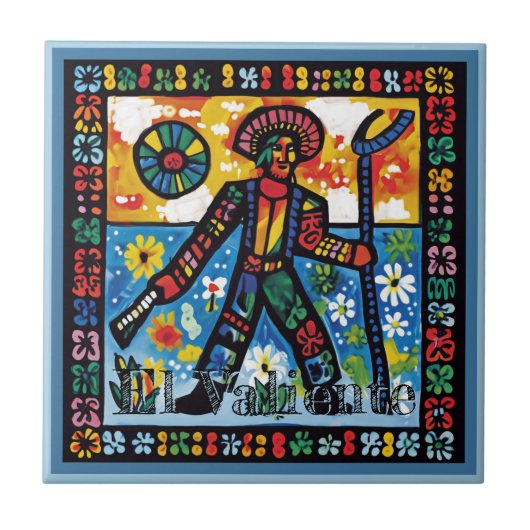 Huichol Loteria Keramische Tegel: El Valiente Tegeltje (Voorkant)