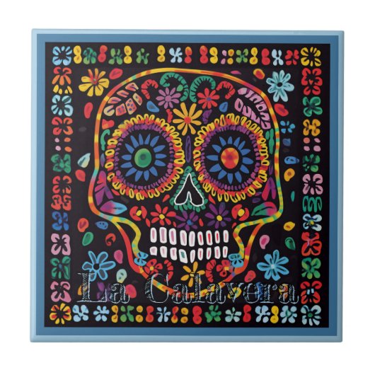 Huichol Loteria Keramische Tegel: La Calavera Tege Tegeltje (Voorkant)