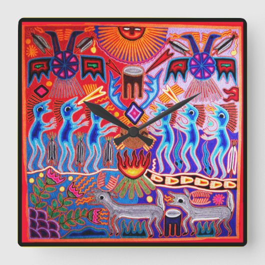 Huichol Ritual Peyote Ceremony Wall klok (Voorkant)