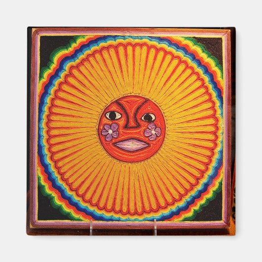 Huichol String Art Sun Mexican Folk Art Magneet (Voorkant)