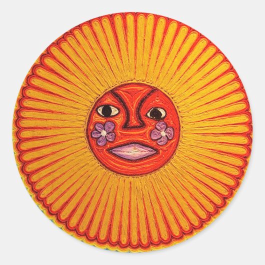 Huichol String Art Sun Mexican Folk Art Ronde Sticker (Voorkant)