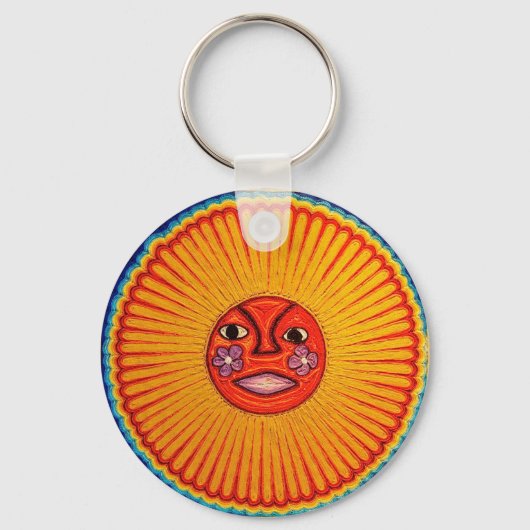 Huichol String Art Sun Mexican Folk Art Sleutelhanger (Voorkant)