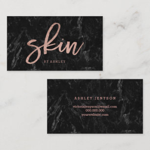 Huid elegant faux roos Gold script zwarte marmer Visitekaartje