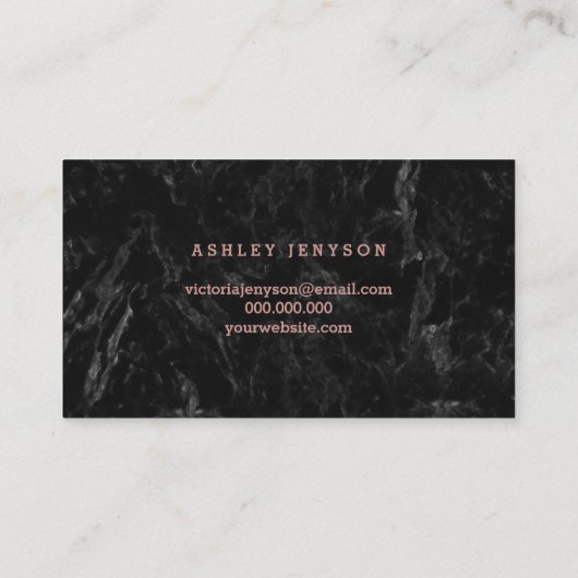 Huid elegant faux roos Gold script zwarte marmer Visitekaartje (Achterkant)