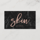 Huid elegant faux roos Gold script zwarte marmer Visitekaartje (Voorkant)