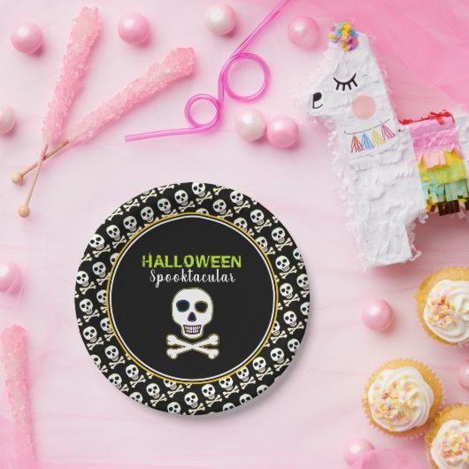 Huid en Botten, Neon Halloween Party Papieren Bordje (Feest)