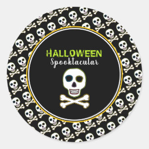 Huid en Botten, Neon Halloween Party Ronde Sticker