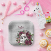 Huid en Rozen Burgundy Maroon Gray Persoonlijk Papieren Bordje (Feest)