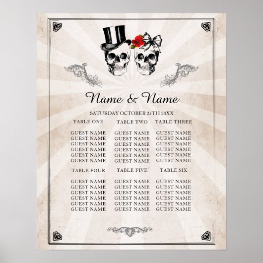 Huid Red Rose Table Plan Weddenschap Poster Zitpla (Voorkant)