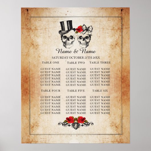 Huid Red Rose Table Plan Weddenschap Poster Zitpla (Voorkant)