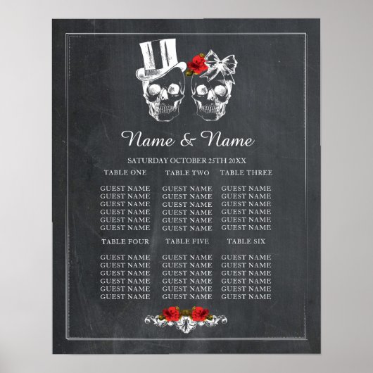 Huid Red Rose Table Plan Weddenschap Poster Zitpla (Voorkant)