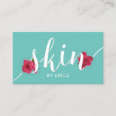 Huid Salon Floral Typografie Estheticus Blauwgroen Visitekaartje (Voorkant)