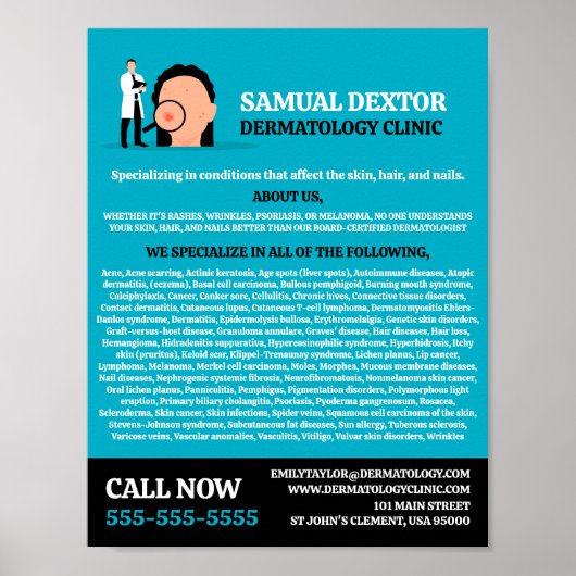 Huidaandoening, dermatoloog, dermatologische klini poster (Voorkant)