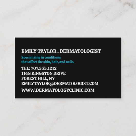 Huidaandoening, dermatoloog, dermatologische klini visitekaartje (Achterkant)