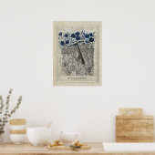 Huidanatomie Blauw Bloemen  Woordenboek Kunst Poster (Keuken)