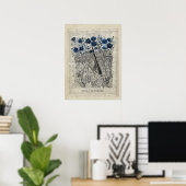 Huidanatomie Blauw Bloemen  Woordenboek Kunst Poster (Thuiskantoor)