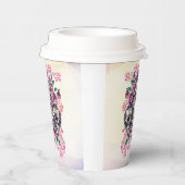 Huidfloreel, skeletroze waterverf, Halloween Papieren Bekers (Rechts)