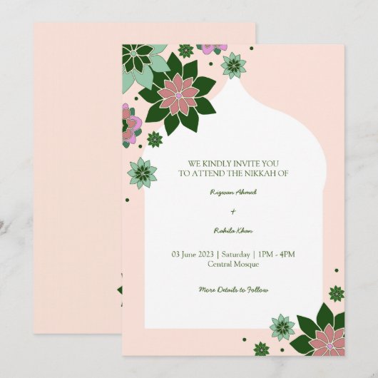 huidige bloemrijke abstracte nikkah uitnodiging (Voorkant / Achterkant)