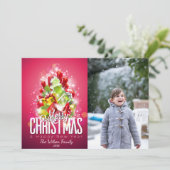 Huidige kerstboom en foto's met cadeaus kaart (Staand voorkant)