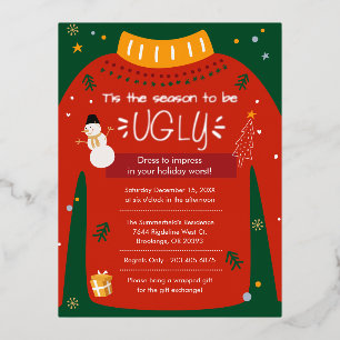 Huidige Kerstparty Zilveren Lelijke Trui Folie Feestdagen Briefkaart