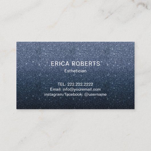 Huidverzorger Elegant Navy Blue Glitter Estheticia Visitekaartje (Achterkant)