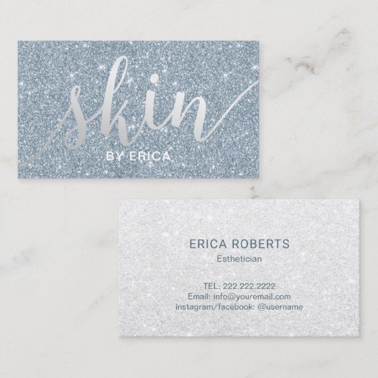 Huidverzorger Elegant Stusty Blue Glitter Esthetic Visitekaartje (Voorkant / Achterkant)