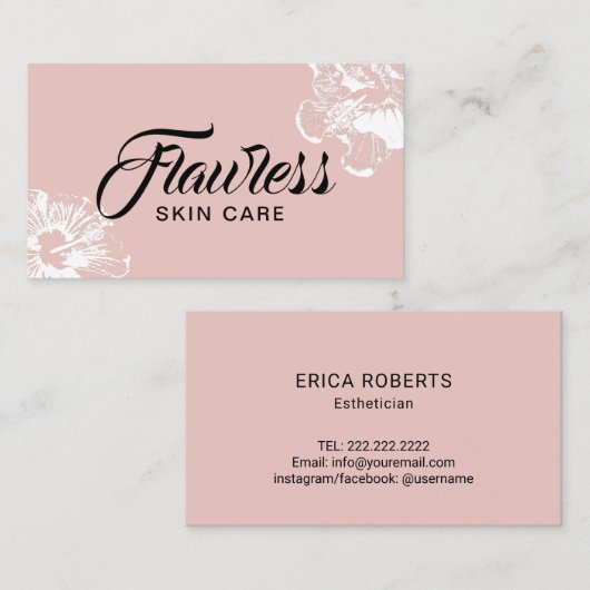 Huidverzorger estheticien Blush Pink Elegant Flora Visitekaartje (Voorkant / Achterkant)