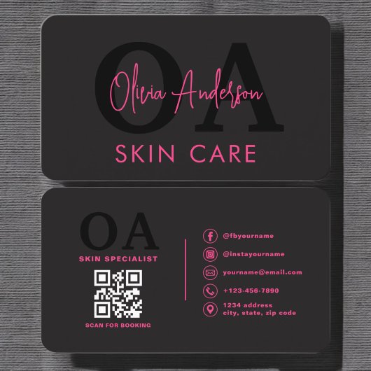 Huidverzorging QR Code Hot Pink Black Social Media Visitekaartje
