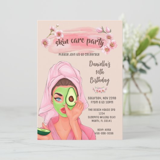 Huidverzorging Spa Meisjes Verjaardagsfeestuitnodi Kaart (Staand voorkant)