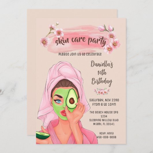 Huidverzorging Spa Meisjes Verjaardagsfeestuitnodi Kaart (Voorkant / Achterkant)