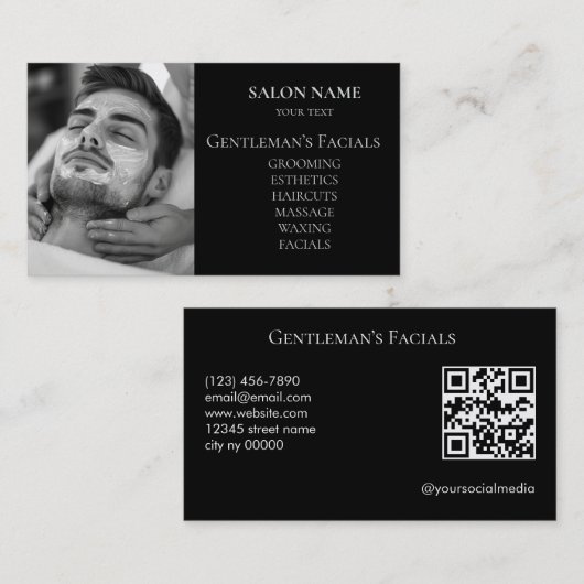 Huidverzorgingsbehandelingen voor mannen QR-code Visitekaartje (Voorkant / Achterkant)