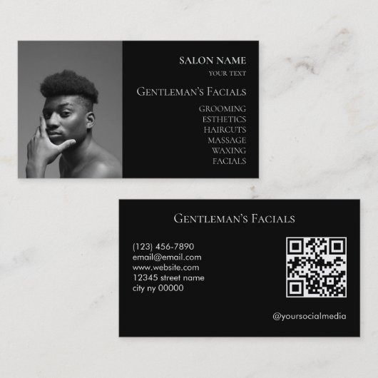 Huidverzorgingsbehandelingen voor mannen QR-code Visitekaartje (Voorkant / Achterkant)