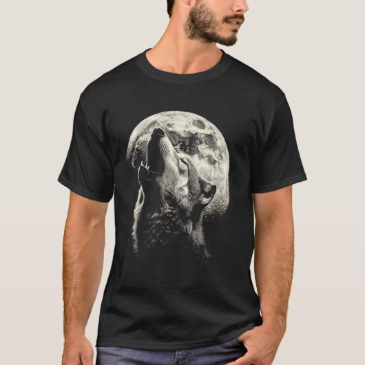 Huilde Wolf bij Volle Maan Fase Cyclus Grunge Tops (Voorkant)