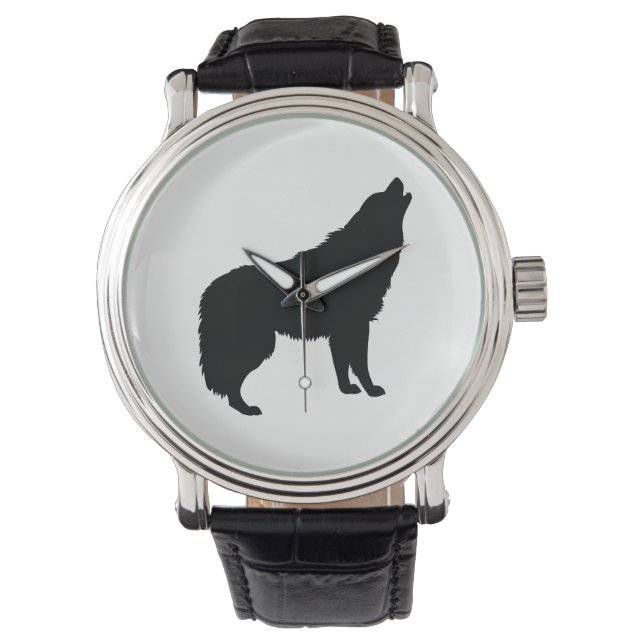 Huilde Wolf Silhouet Horloge (Voorkant)