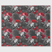 Huilen en rode bloemen op grijs cadeaupapier (Vlak)