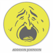 Huilen Grote Mond Geel Gezicht Expressie & Naam 14 Sticker (Voorkant)