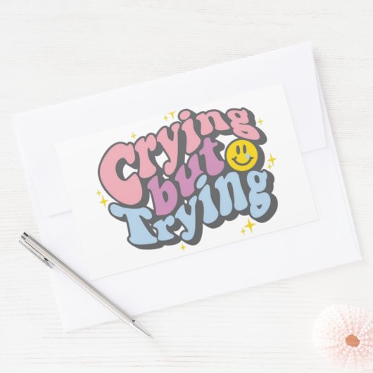 Huilen maar proberen rechthoekige sticker (Envelop)