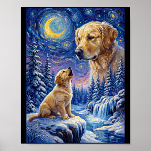 Huilen naar de maan meme dier hond goudkleurig poster