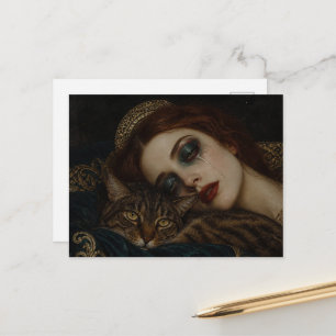 Huilend met haar kat De koningin in bed Briefkaart