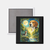 Huilend naar de maan meme dier hond beagle magneet (Voorkant / Achterkant)