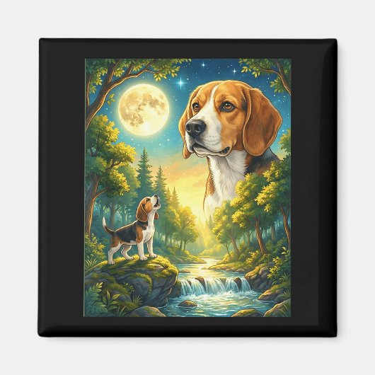 Huilend naar de maan meme dier hond beagle magneet (Voorkant)