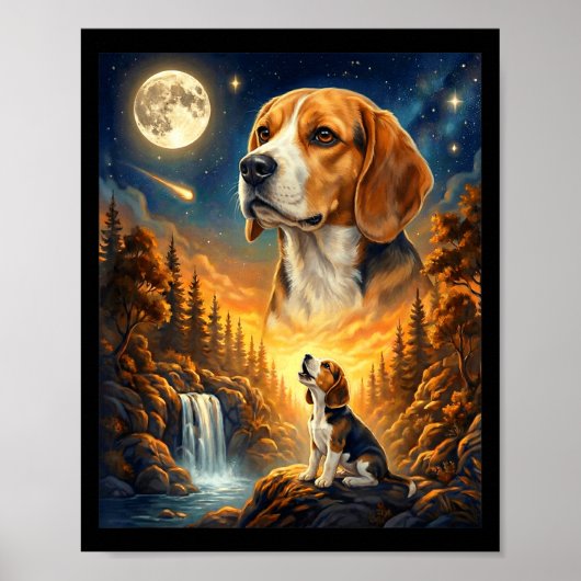 Huilend naar de maan meme dier hond beagle poster (Voorkant)