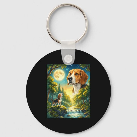 Huilend naar de maan meme dier hond beagle sleutelhanger (Voorkant)