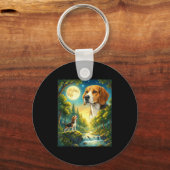 Huilend naar de maan meme dier hond beagle sleutelhanger (Voorkant)