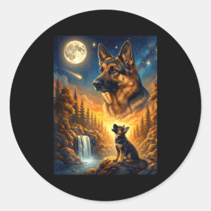 Huilend naar de maan meme dier hond duitse herder ronde sticker