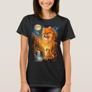 Huilend naar de maan meme dier hond pomeranian t-shirt
