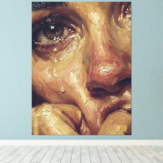 Huilend Portret Olie Schilderij — Getextureerd Emo Canvas Afdruk (Insitu (Houten vloer))